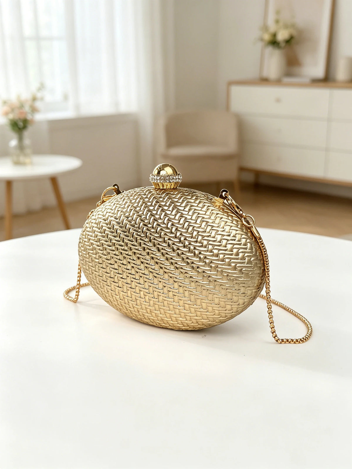 Gleaming Gold Rhinestone-Accented Hard Shell Clutch