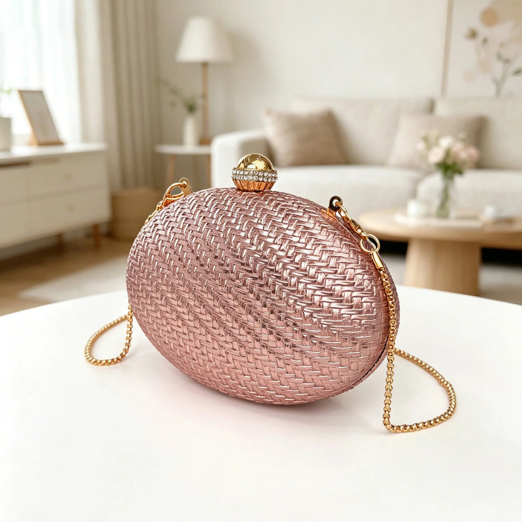 Gleaming Gold Rhinestone-Accented Hard Shell Clutch