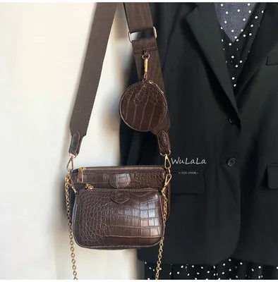 Trendy 3-in-1 Faux Leather Crossbody Handbag | Multi-Pocket Shoulder Bag with Wide Strap