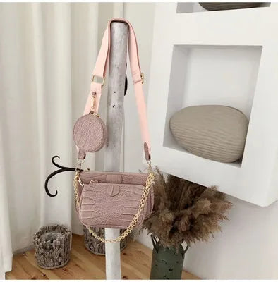 Trendy 3-in-1 Faux Leather Crossbody Handbag | Multi-Pocket Shoulder Bag with Wide Strap