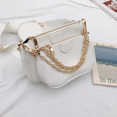 Trendy 3-in-1 Faux Leather Crossbody Handbag | Multi-Pocket Shoulder Bag with Wide Strap