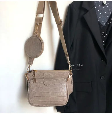 Trendy 3-in-1 Faux Leather Crossbody Handbag | Multi-Pocket Shoulder Bag with Wide Strap