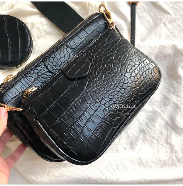 Trendy 3-in-1 Faux Leather Crossbody Handbag | Multi-Pocket Shoulder Bag with Wide Strap