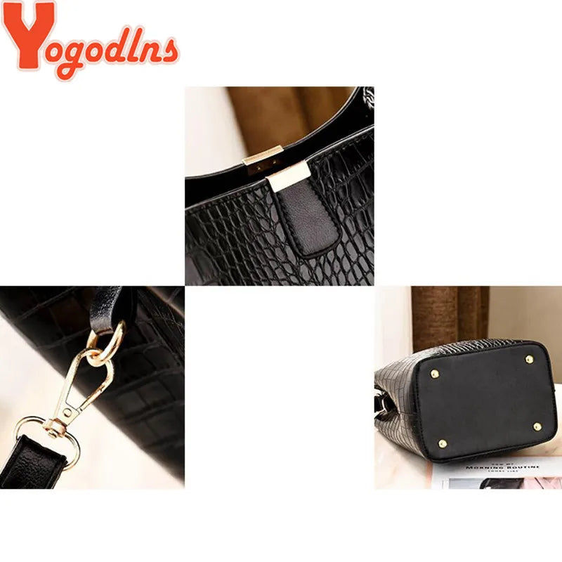 Luxury Crocodile Texture PU Leather Bucket Bag | Chic Top-Handle Crossbody Bag