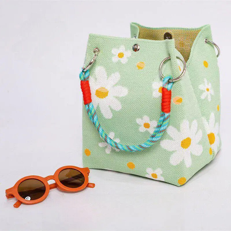 Cute Floral Knit Mini Handbag | Aesthetic Woven Top-Handle Tote Bag