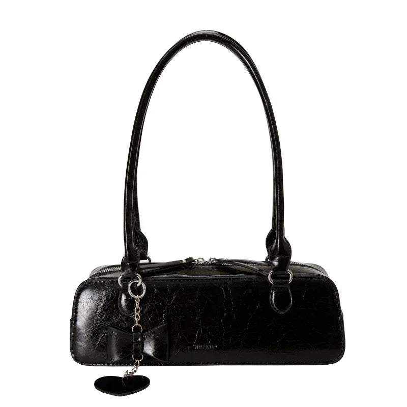 Retro Long East-West Shoulder Bag | Aesthetic Korean Style Shoulder Purse