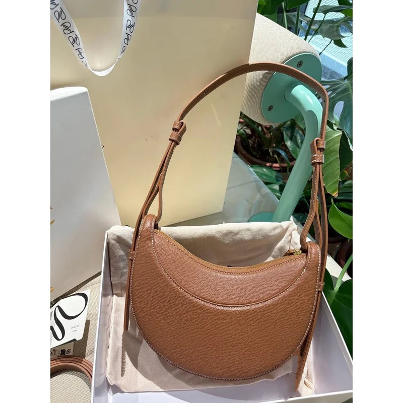 Aesthetic Half-Moon Leather Shoulder Bag