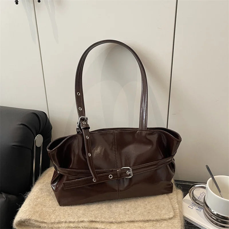 Vintage Wine Red Patent Leather Tote Bag | Stylish Buckle Strap Handbag with Eyelet Details
