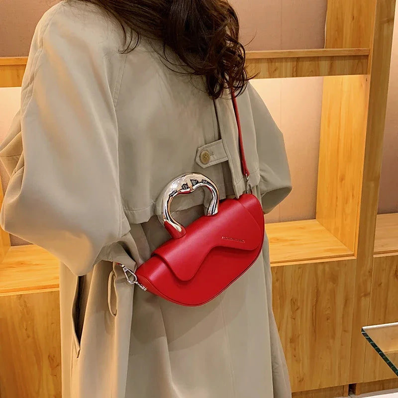 Trendy Metallic Handle White Mini Crossbody Handbag for Women