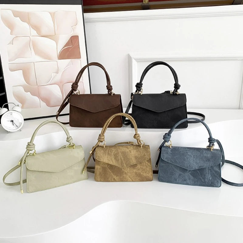 Aura Chic Aesthetic Flap Crossbody Bag | Minimalist Top Handle PU Leather Shoulder Bag