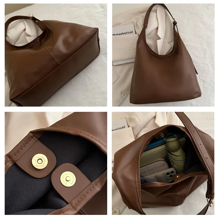 Chic & Minimalist Faux Leather Slouchy Shoulder Bag - Casual Daily Hobo Handbag for Women