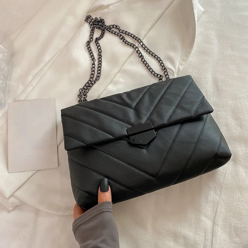 Sophisticated V-Stitched Puffer Shoulder Bag