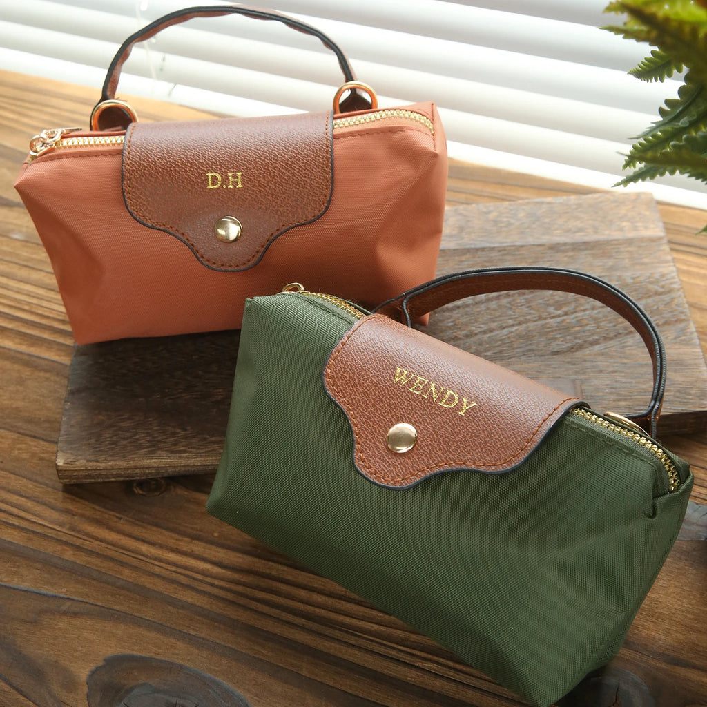 Chic Two-Tone Nylon Mini Crossbody & Top-Handle Bag with Brown Trim
