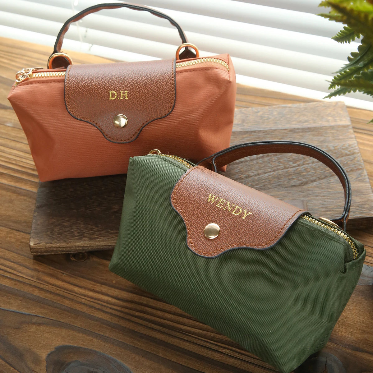 Chic Two-Tone Nylon Mini Crossbody & Top-Handle Bag with Brown Trim