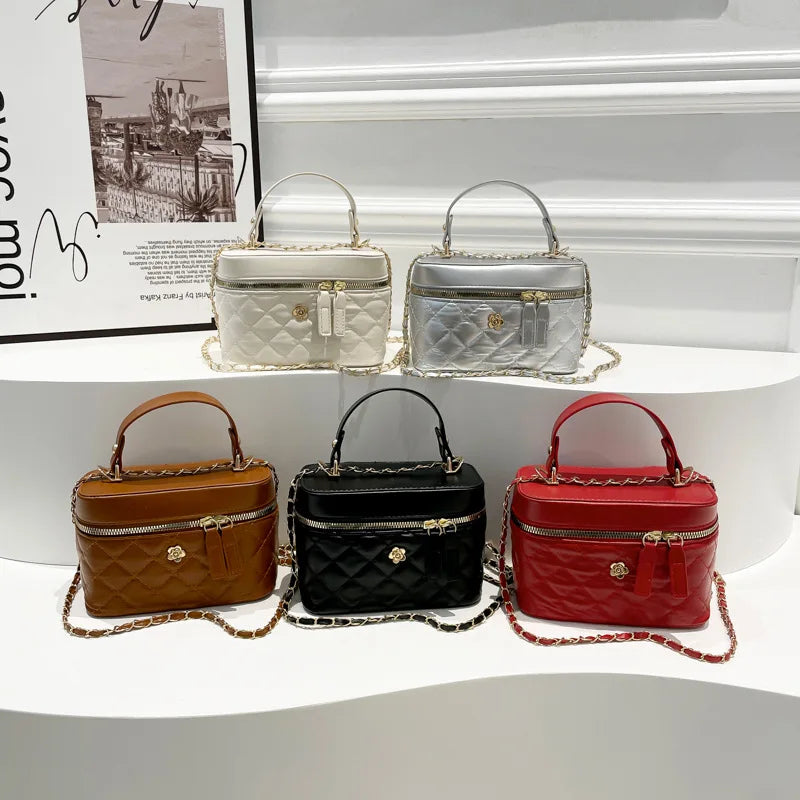 Luxury Quilted Vanity Crossbody Bag – Elegant Chain Strap Top-Handle Shoulder Bag
