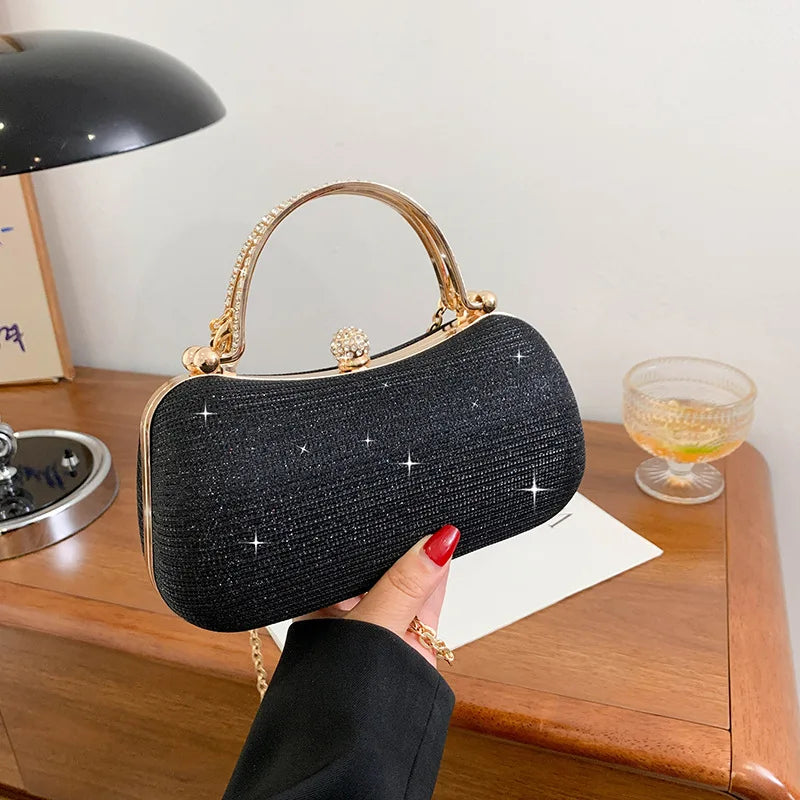 Aura Glamorous Glitter Evening Clutch | Sparkly Rhinestone Party Bag with Chain Strap
