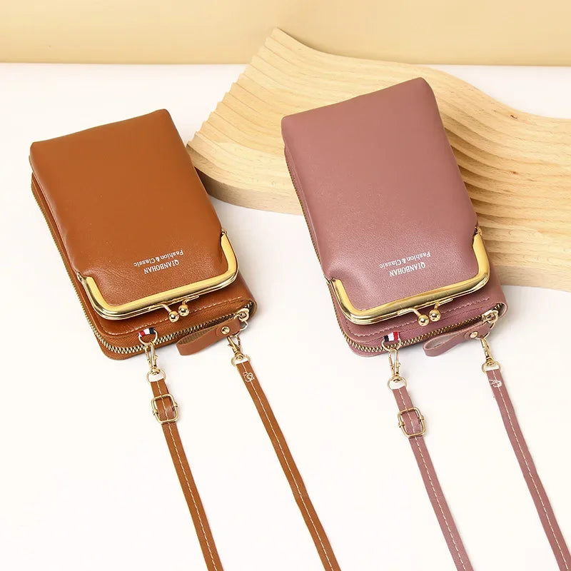 Multi-Functional PU Leather Phone Pocket & Card Wallet Crossbody Bag