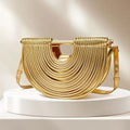 Luxury Metallic Gold Pleated Half-Moon Evening Clutch & Crossbody Bag
