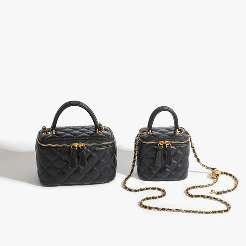 Chic Quilted Mini Vanity Bag with Intertwined Chain & Top Handle
