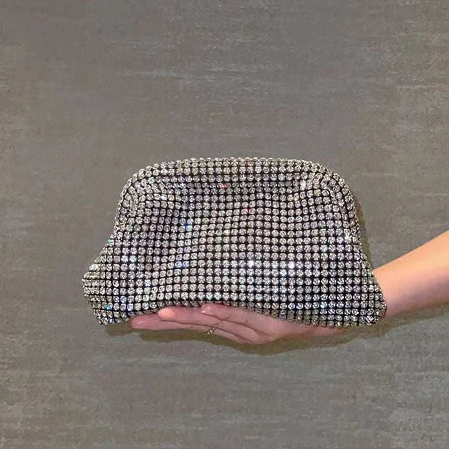 Dazzling Mesh Rhinestone Clutch with Chain Strap – Aura Bags