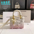 Trendy White & Pink Gradient Mini Handbag with Crossbody Strap and Pearl Bow Details