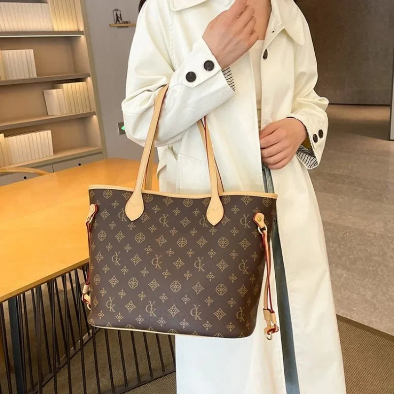 Luxury Vintage Monogram Tote Bag – Large Capacity Shoulder Bag for Women