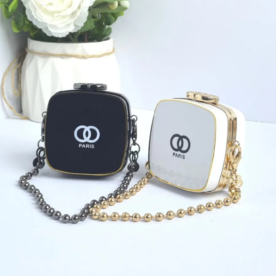 Chic Paris Print Mini Box Bag with Gold Bead Chain