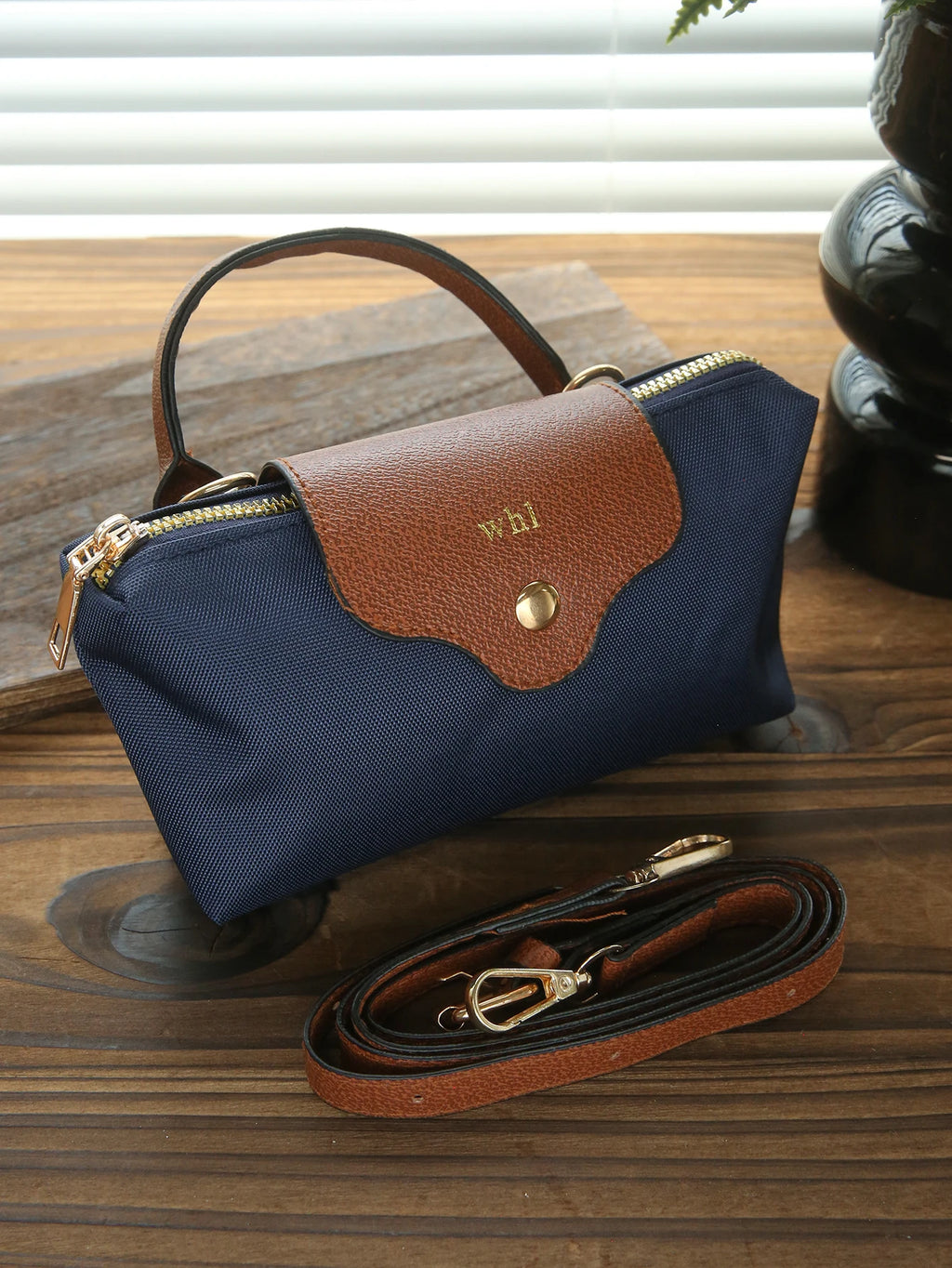 Chic Two-Tone Nylon Mini Crossbody & Top-Handle Bag with Brown Trim