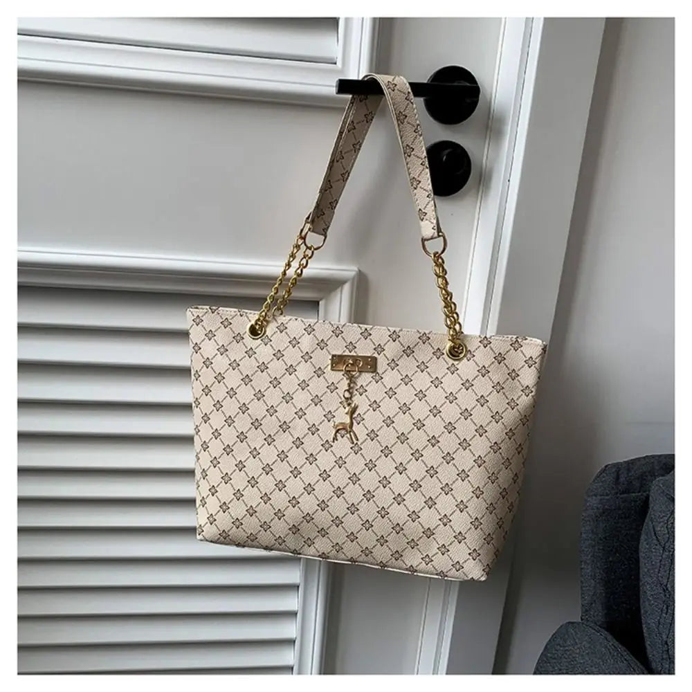 Elegant Monogram Shoulder Tote Bag | Luxury Chain Strap Women's Handbag