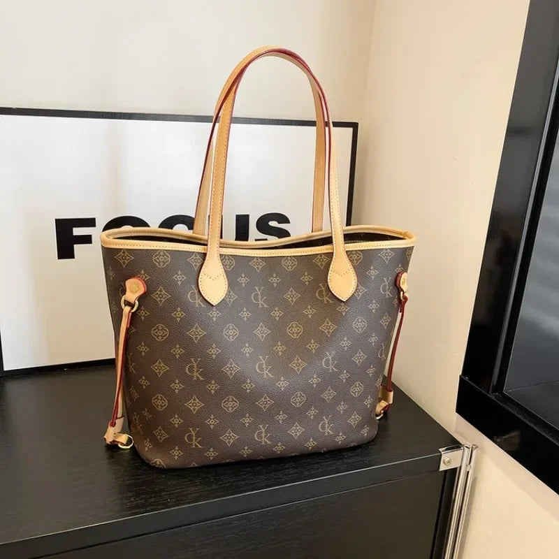 Luxury Vintage Monogram Tote Bag – Large Capacity Shoulder Bag for Women