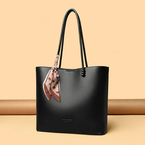 Chic Burgundy Leather Shopping Tote with Scarf Bow