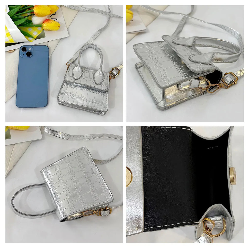 Metallic Gold Croc Pattern Micro Mini Bag | Cute Faux Leather Crossbody Phone Bag