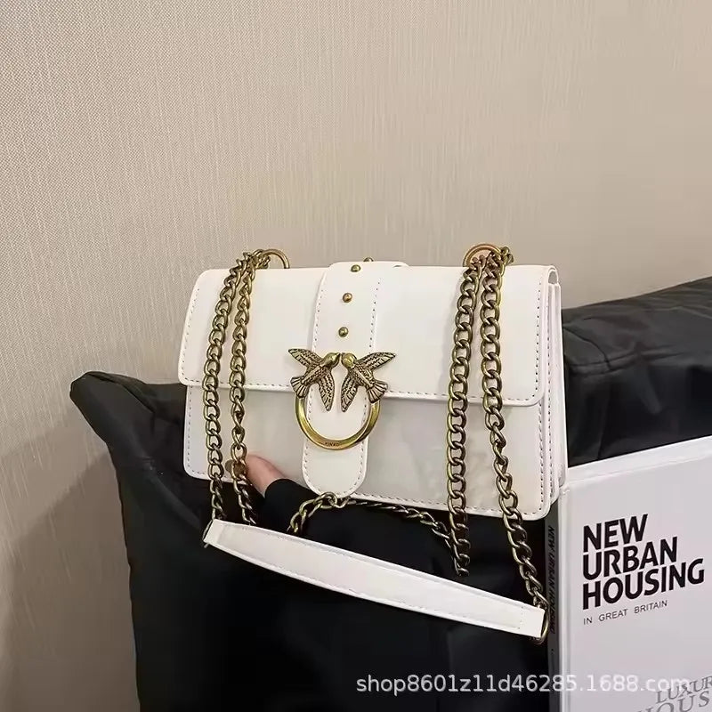 Elegant Bird Lock Chain Strap Shoulder Bag & Crossbody Bag