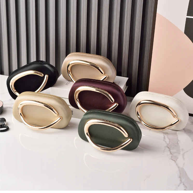 Luxury Metal Ring Handle Evening Clutch – Designer PU Leather Mini Crossbody & Chain Shoulder Bag