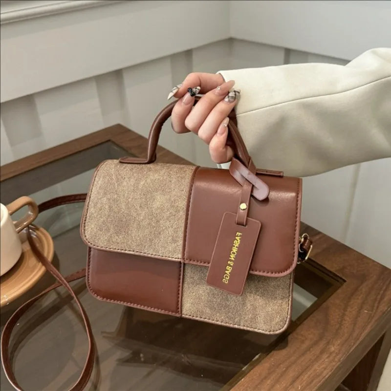 Stylish Color-Block Top Handle & Crossbody Handbag for Women | Casual & Chic PU Leather Shoulder Bag