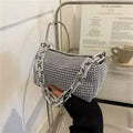 Glamorous Silver Rhinestone Evening Bag | Thick Chain Link Sparkly Crossbody Clutch