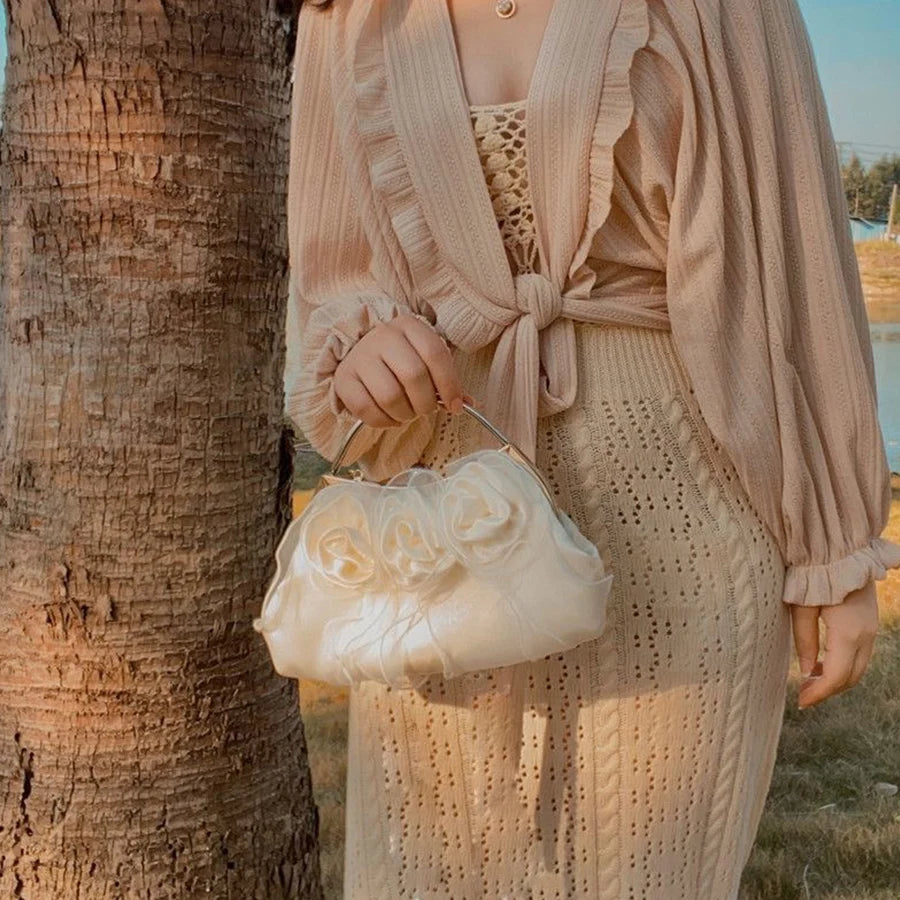 Elegant Floral Lace Clutch & Pearl Beaded Handbag for Women & Brides