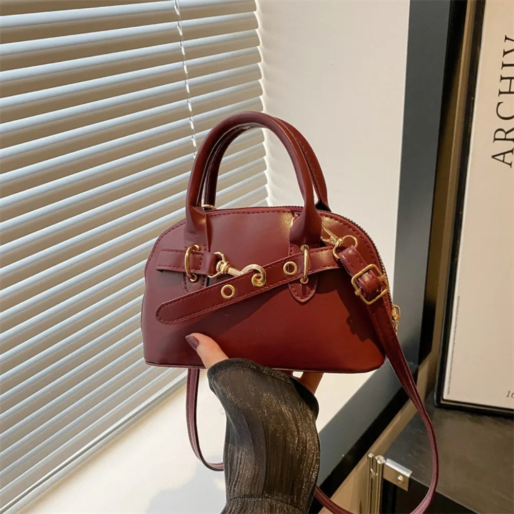 Aura Chic Burgundy Mini Dome Crossbody Bag | Aesthetic PU Leather Top Handle Handbag