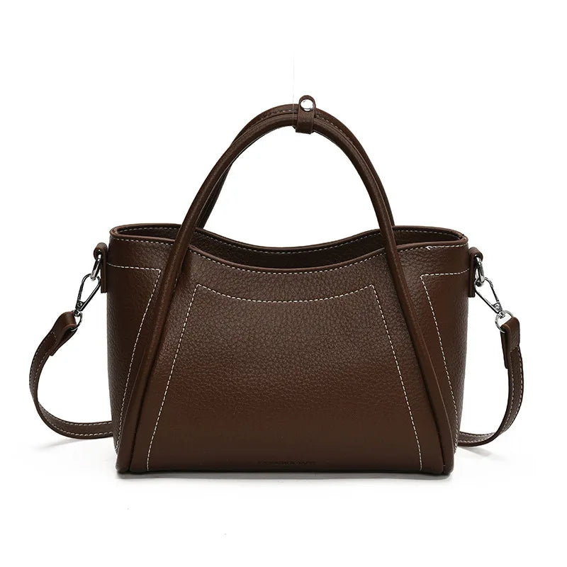Minimalist Contrast Stitching Top Handle Tote Bag