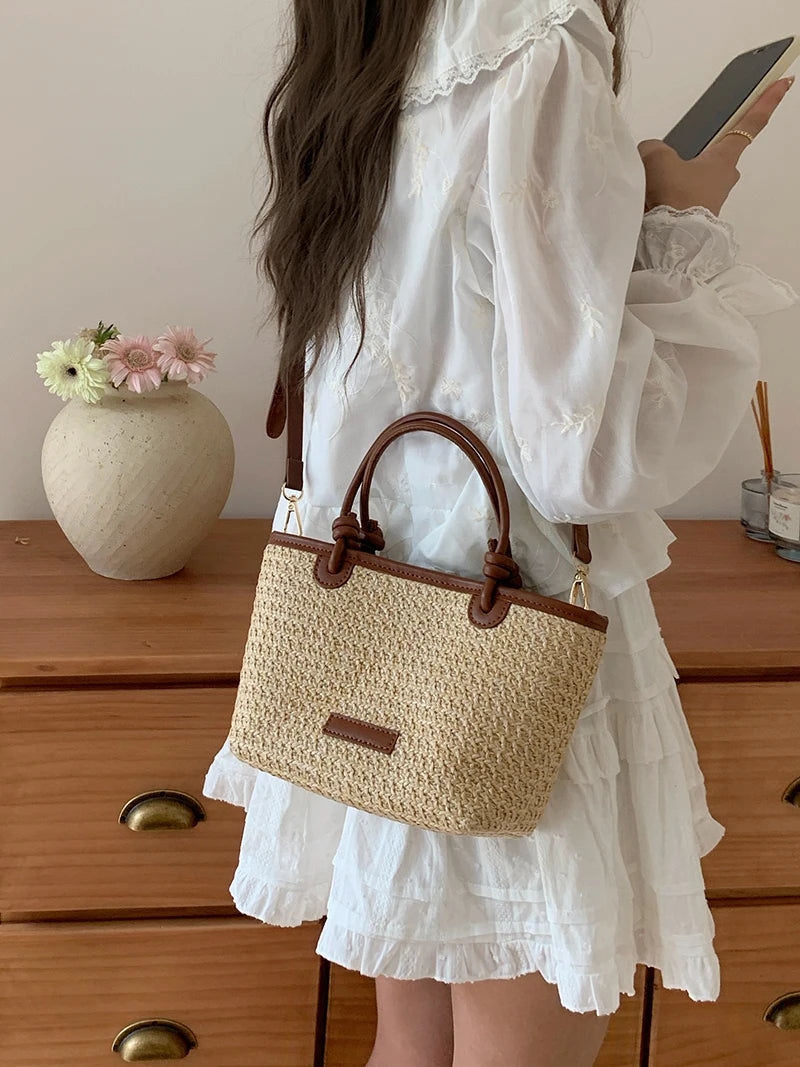 Summer Beach Casual Straw Basket Small Tote Bag