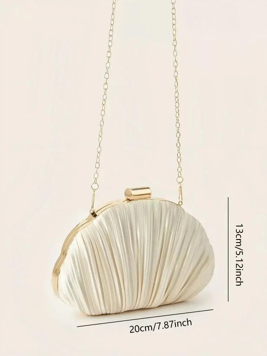 Luxury Metallic Gold-Lock Pleated Party Clutch with Chain Strap