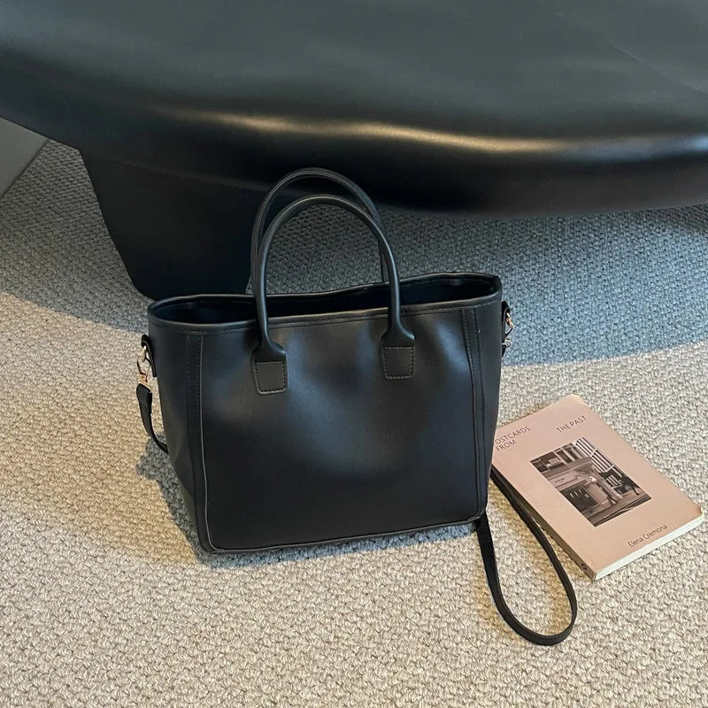 Two-Tone PU Leather Tote Bag with Adjustable Strap & Top Handles