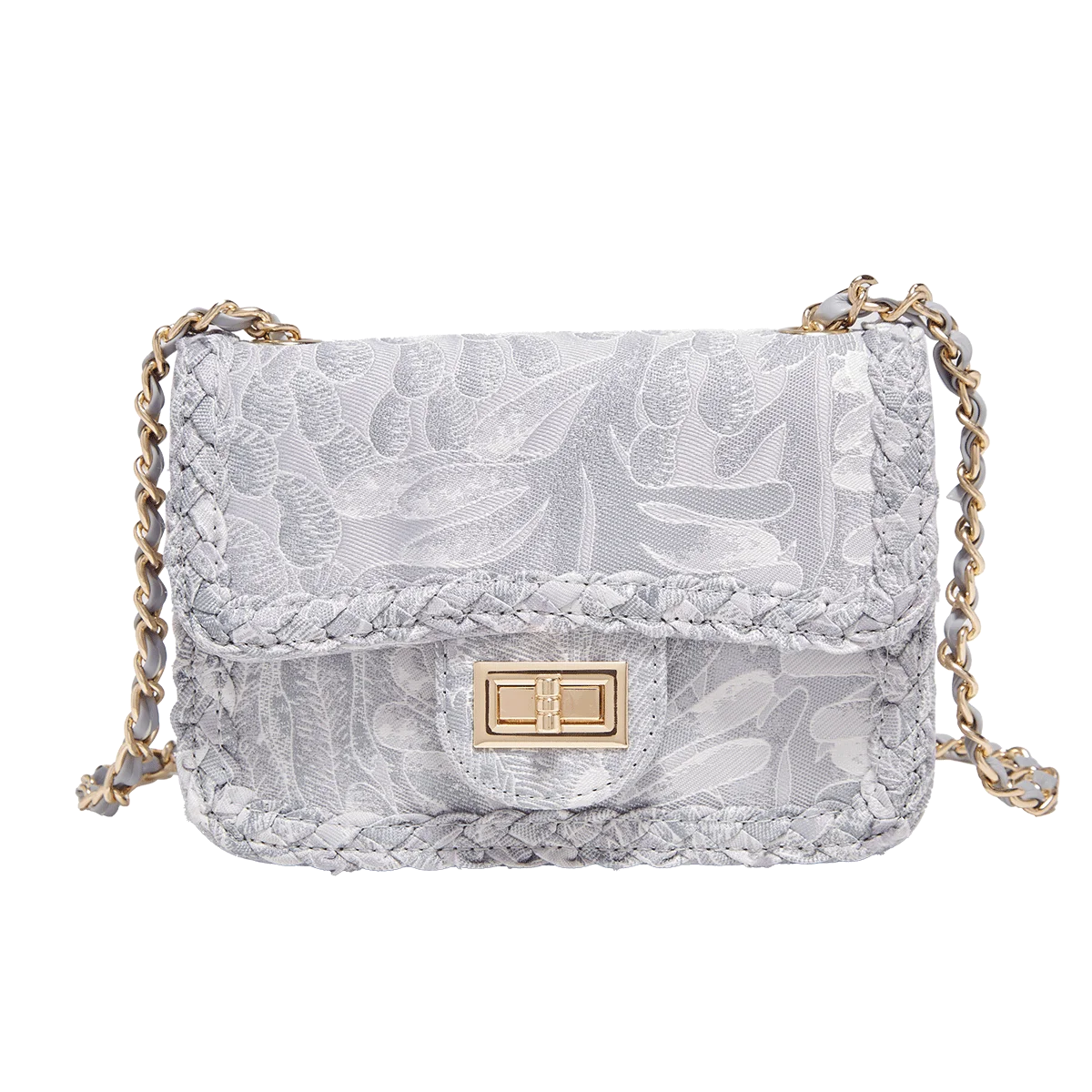 Chic Silver Jacquard Chain Flap Bag