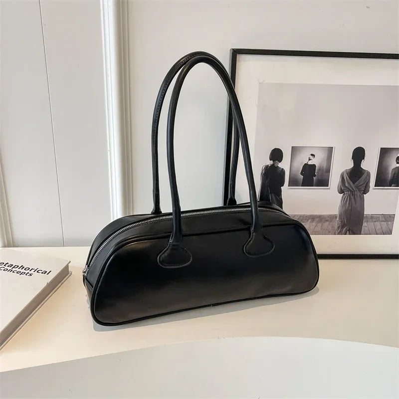 Vintage Minimalist PU Leather Underarm Shoulder Bag for Women
