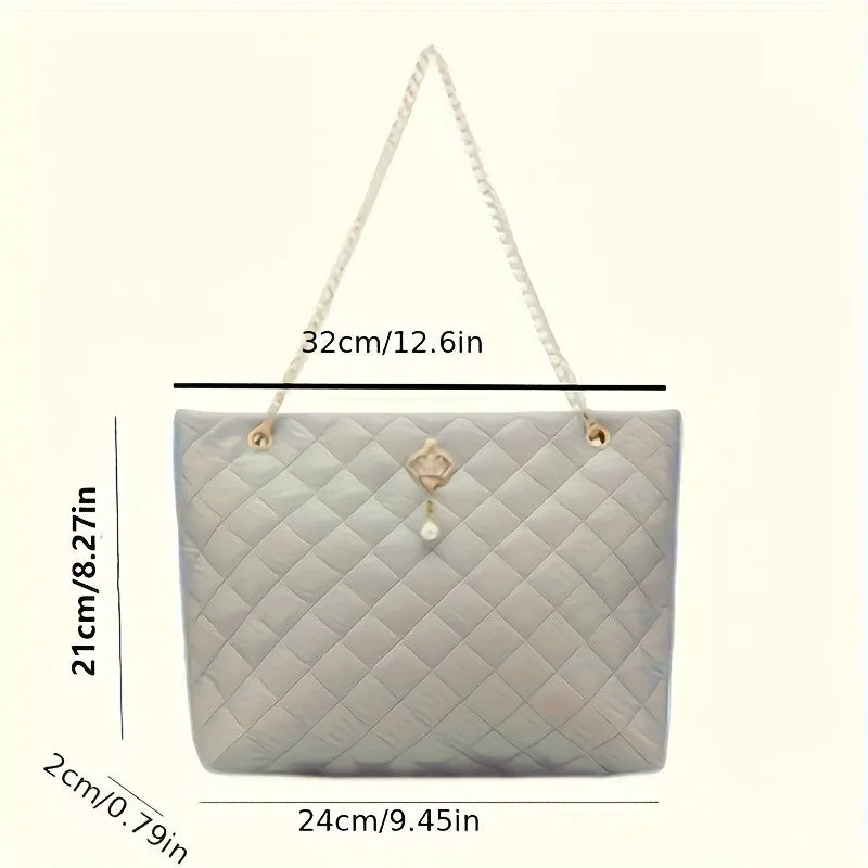 Royal Crown Quilted Chain Tote Bag