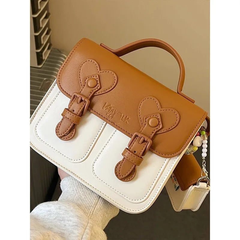 Aesthetic Preppy Style Mini Messenger Bag with Matching Mini Pouch Charm