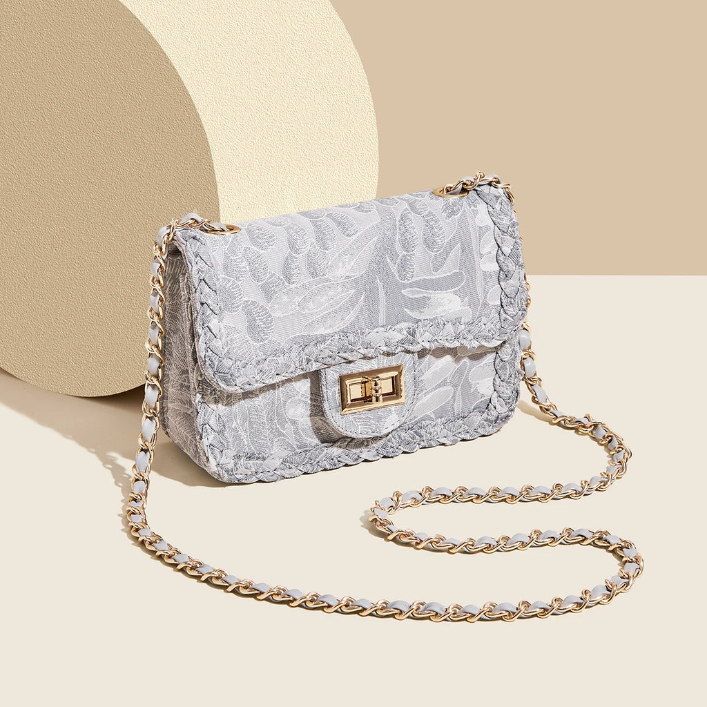 Chic Silver Jacquard Chain Flap Bag
