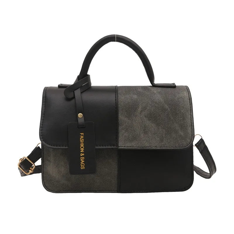 Stylish Color-Block Top Handle & Crossbody Handbag for Women | Casual & Chic PU Leather Shoulder Bag