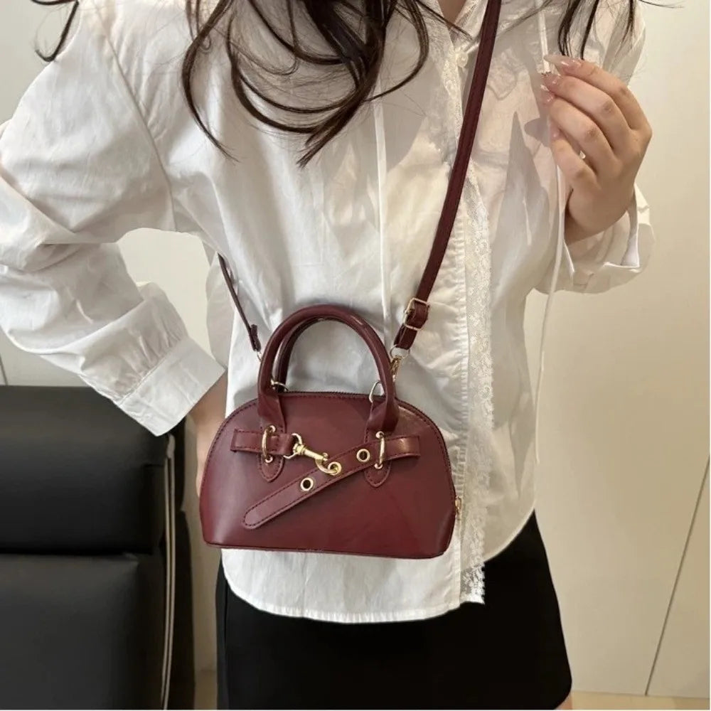 Aura Chic Burgundy Mini Dome Crossbody Bag | Aesthetic PU Leather Top Handle Handbag
