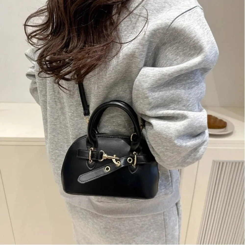 Aura Chic Burgundy Mini Dome Crossbody Bag | Aesthetic PU Leather Top Handle Handbag